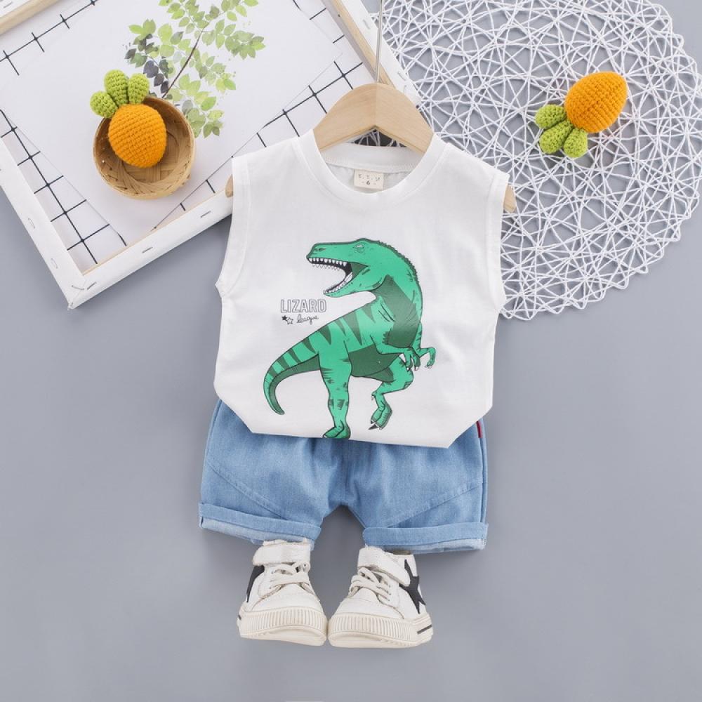 Toddler Boys Summer Dinosaur Printed Vest and Shorts Set Baby Boys Clothing Wholesale