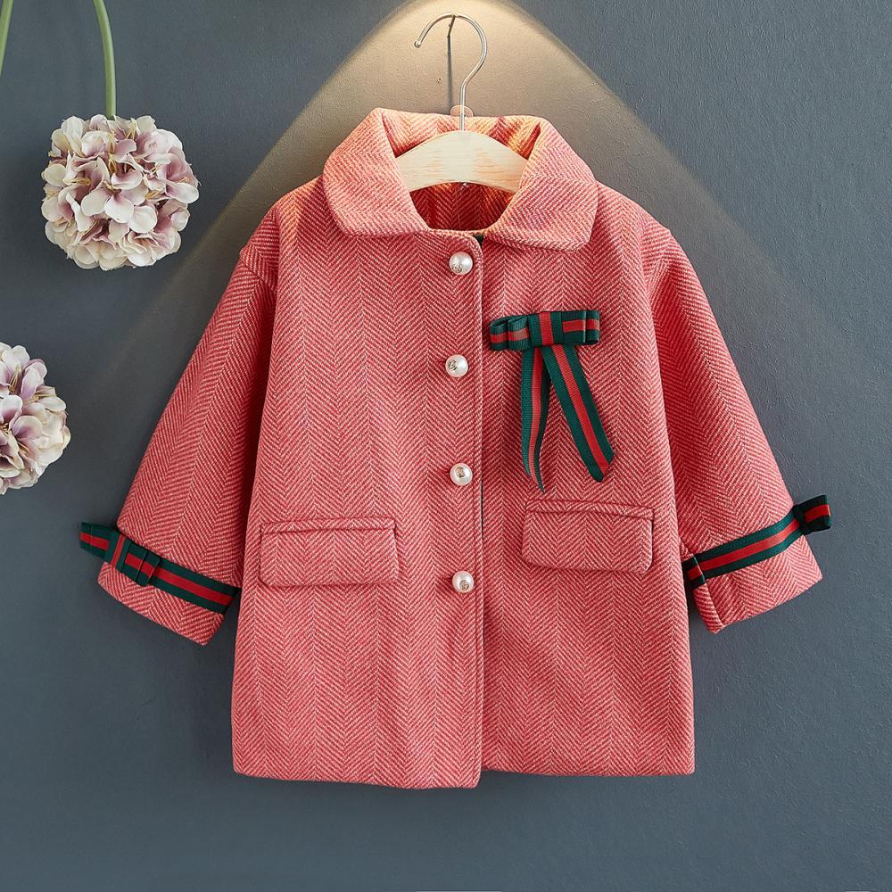 Girls Button Long Sleeve Woollen Coat Wholesale Little Girl Clothing