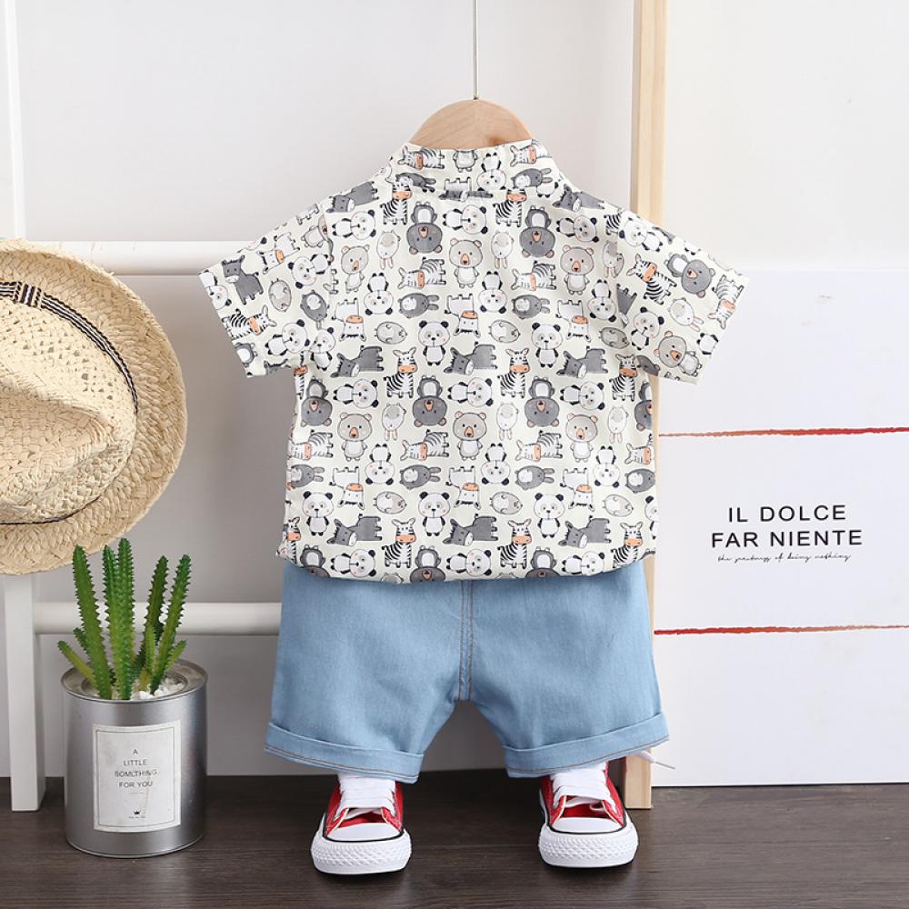 0-4Y Toddler Boys Summer Bear Printed Top and Jeans Shorts Set Wholesale Toddler Boy Clothes