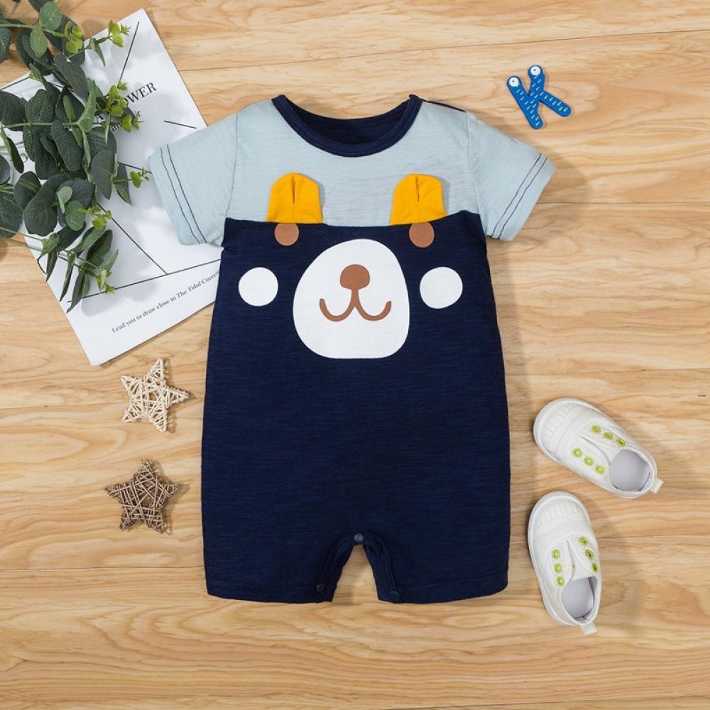 Boys Summer Baby Boy Cartoon Bear Print Short Sleeve Jumpsuit Baby Clothes Cheap Wholesale