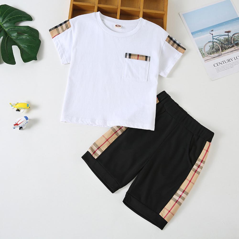 Boys' Solid Round Neck Short Sleeve T-shirt & Shorts Wholesale Boys Clothes