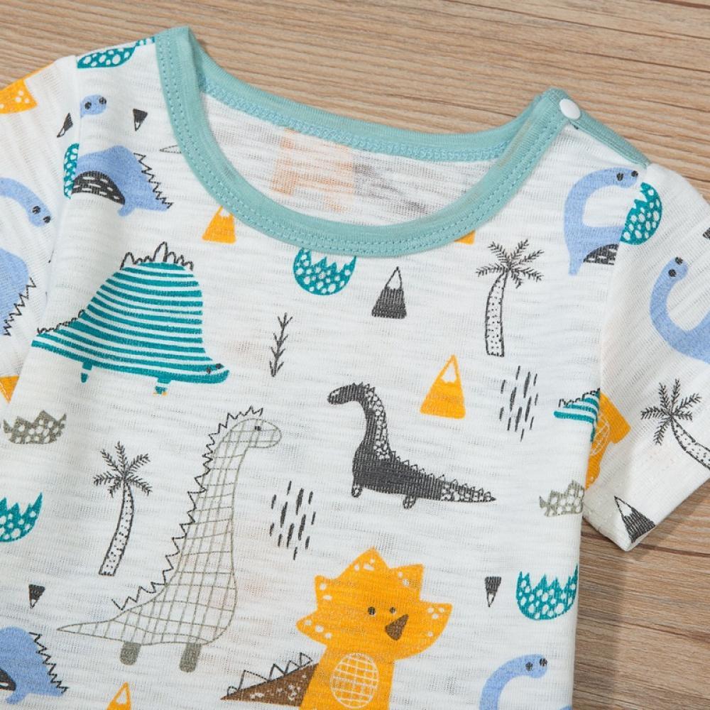 Boys Summer Baby Boy Print Short Sleeve Top & Denim Suspenders Baby Boutique Clothing Wholesale