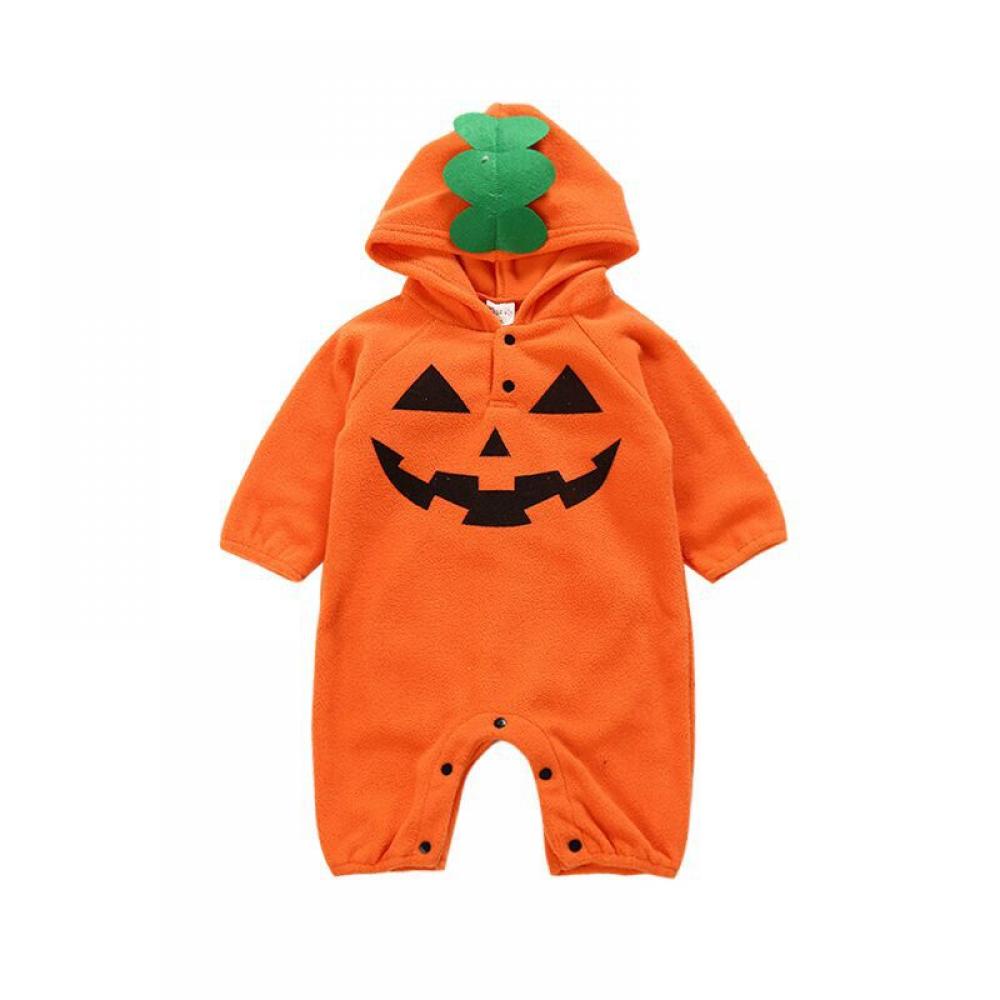 Baby Halloween Style Pumpkin Print Hooded Long Sleeve Jumpsuit Wholesale Baby Rompers