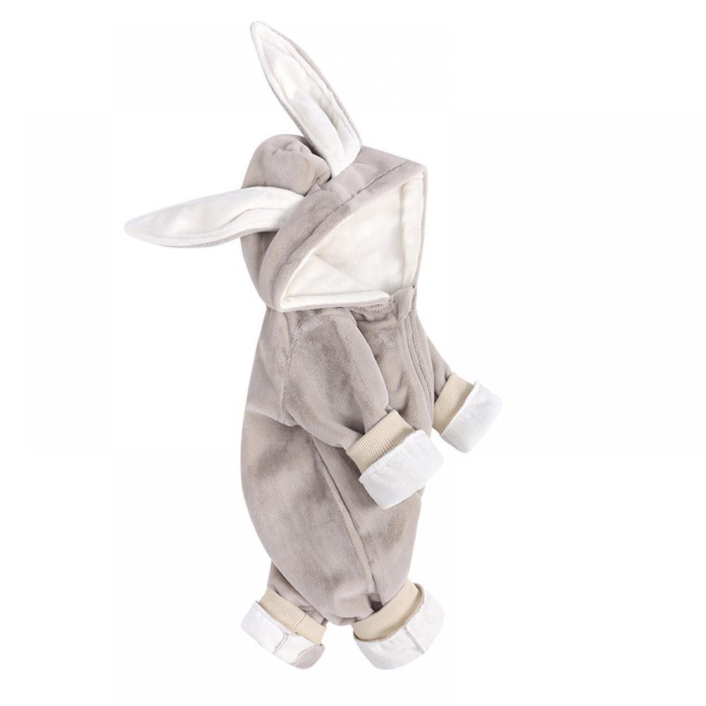 Newborn Baby Girl Winter Jumpsuit Thick and Fluffy  Rabbit Ears Romper Baby Ruffle Rompers Wholesale