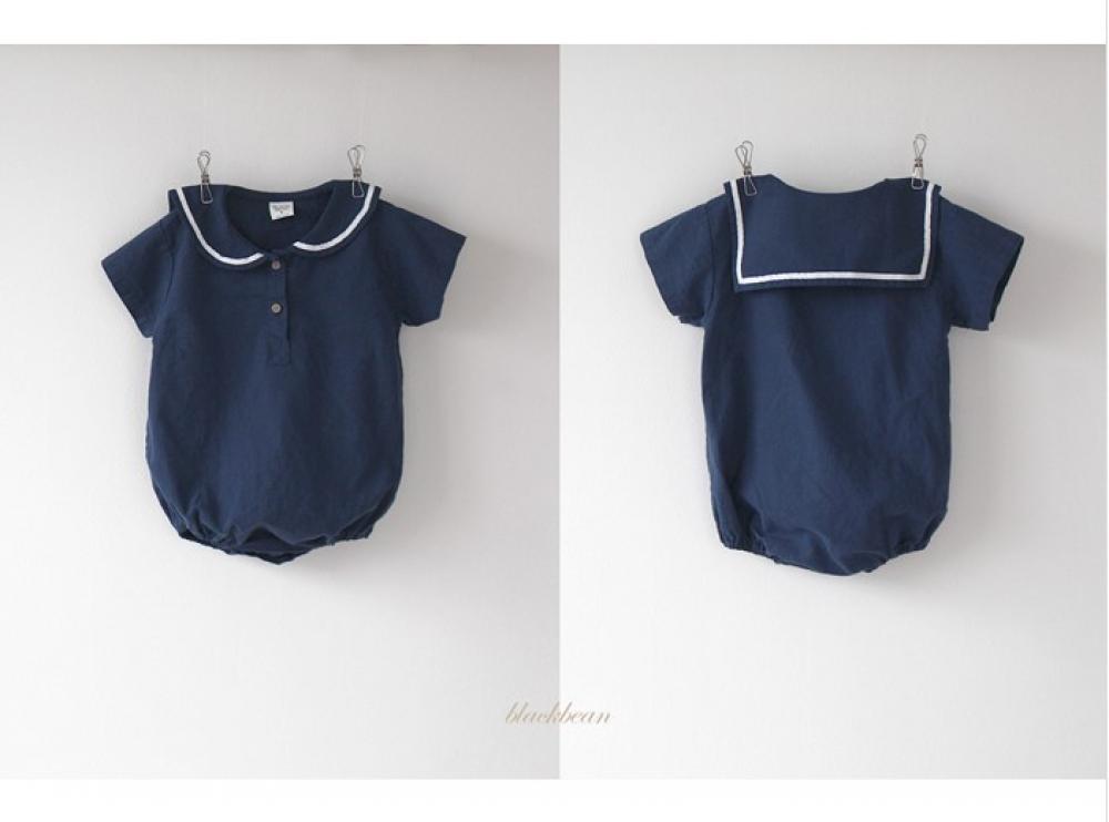 0~2Y INS Style Baby Girl College Style Jumpsuit Boy Baby Summer Navy Ultra-thin Cool Lapel Romper Gender Neutral Baby Clothes Wholesale Baby Clothes