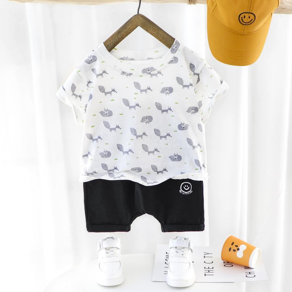 Boys Summer Baby Boy Cartoon Animal Print Round Neck Short Sleeve T-Shirt & Casual Shorts Baby Boutique Clothing Wholesale