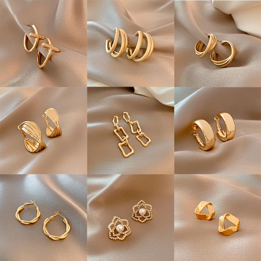 5 Pairs Fashionable Ins Retro Metal Earrings Women Accessories Wholesale
