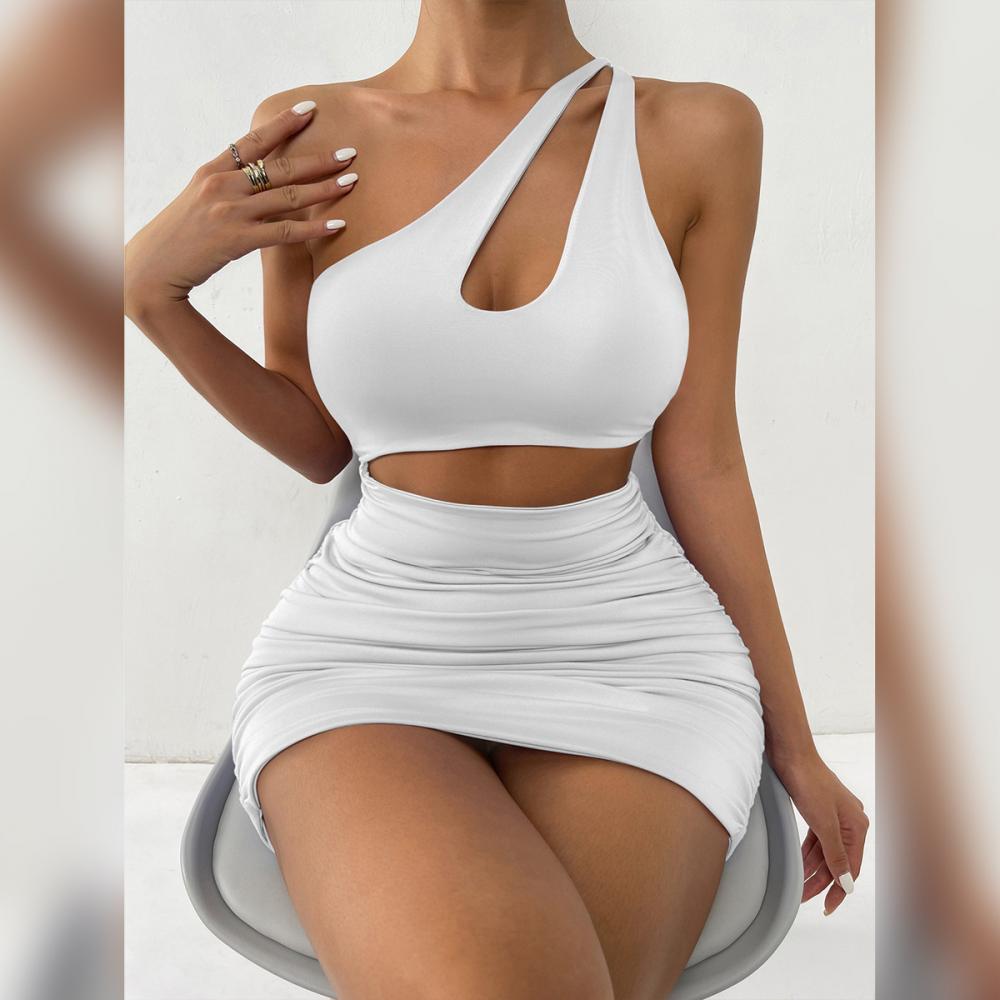 Women's Summer Sexy Single Shoulder Short Hollow Buttock Dress Wholesale