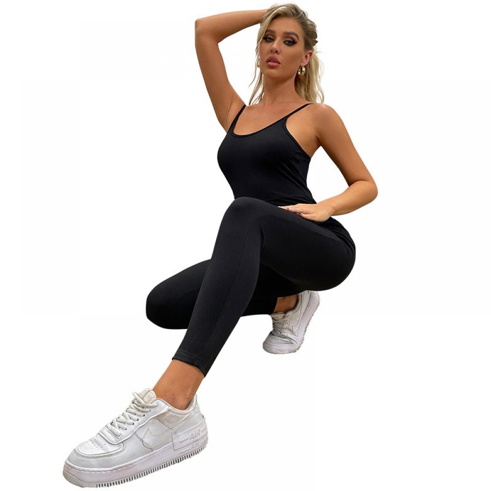 Women Solid Black Slotted Jumpsuit Summer Women Outfits Wholesale