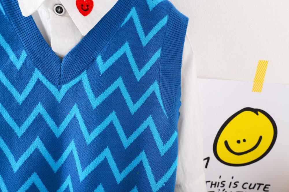 MOQ 2PCS Baby Boy Boys Autumn Long Sleeve Knitted Warm Vest Three Sets Baby Wholesales