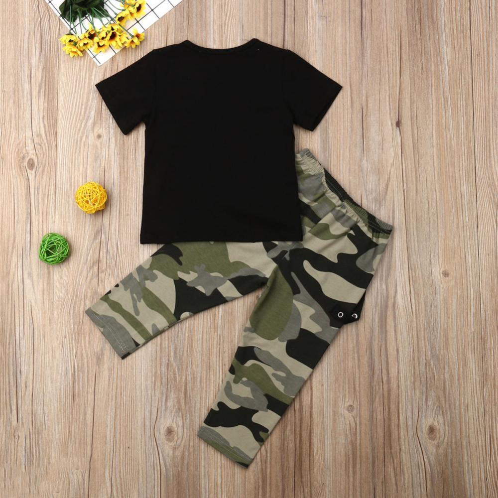 Boys' Letter Printed Round Neck Short Sleeve T-Shirt & Camouflage pants Baby Clothing Cheap Wholesale