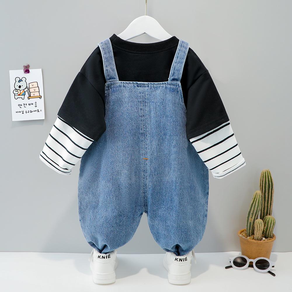 Boys Autumn Cartoon Cute Baby Suspenders Long Sleeve Set Wholesale Baby Clothes In Bulk