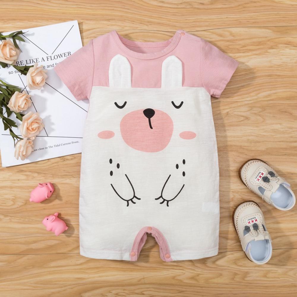 Girls Summer Baby Girl Cartoon Bear Print Short Sleeve Jumpsuit Baby Romper Wholesale