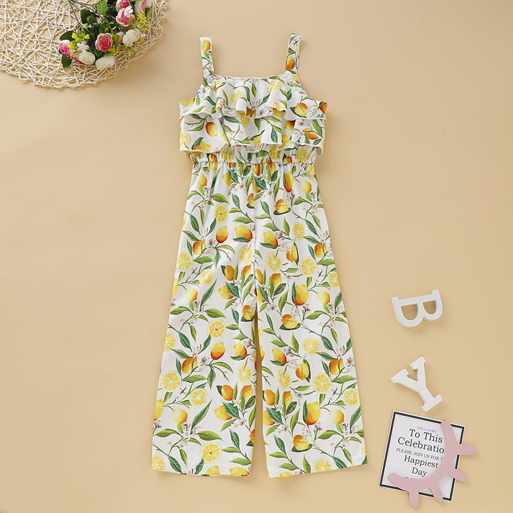 Girls' Lemon Print Suspender Jumpsuit Wholesale Boutique Girl Clothing