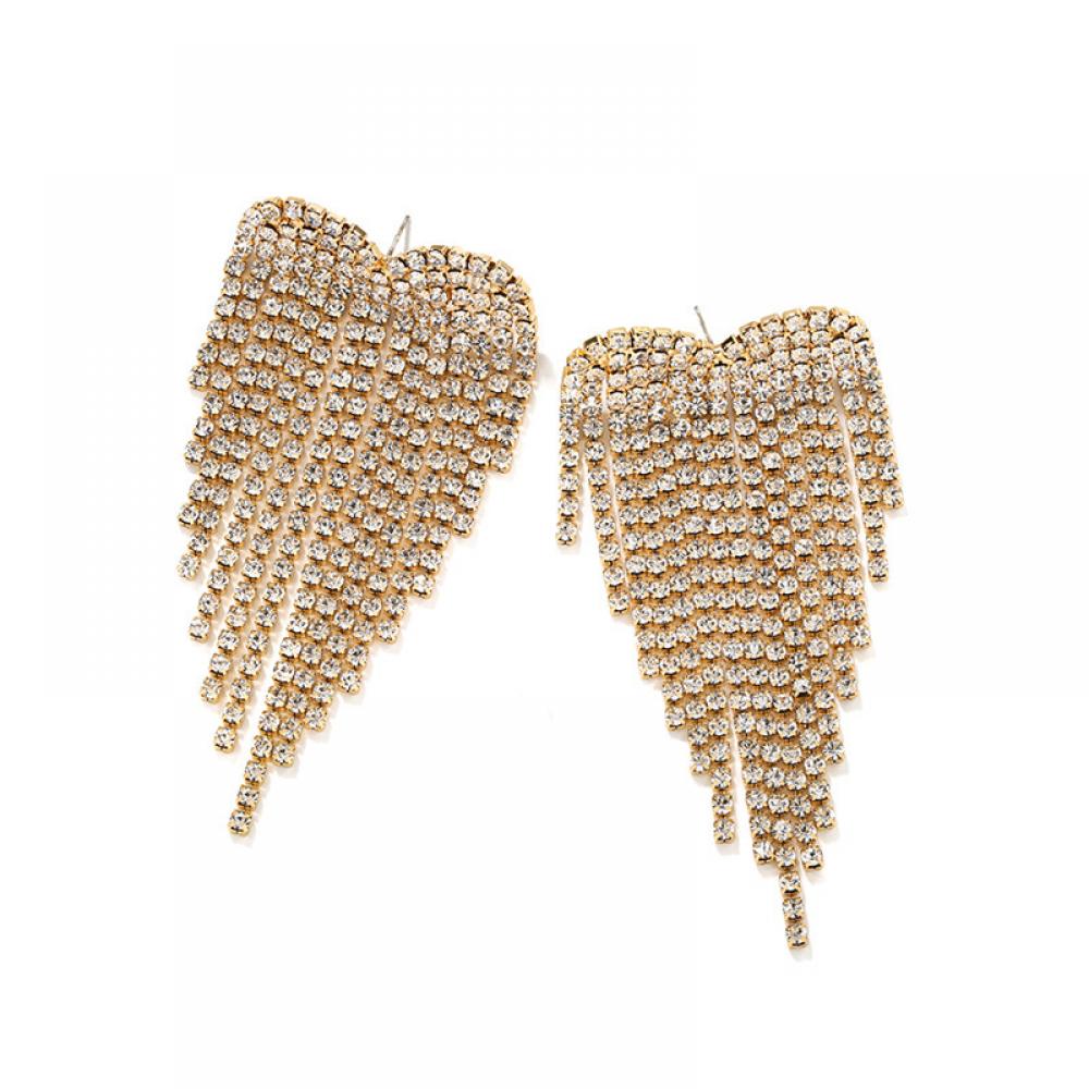 2 Pairs Women Multi-layer Rhinestone Heart Tassel Earrings Wholesale