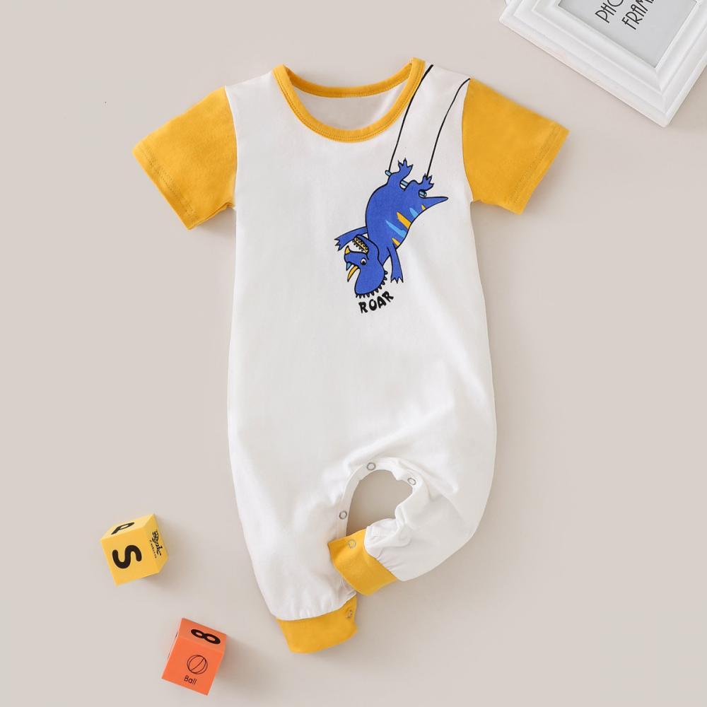 Bosy Summer Baby Boy Dinosaur Print Round Neck Short Sleeve Jumpsuit Wholesale Baby Rompers