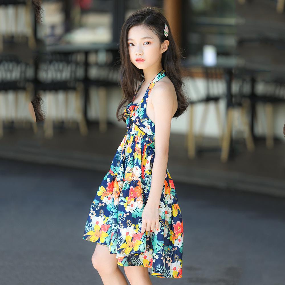 Girls Summer Girls' Floral Chiffon Ruffle Princess Skirt Girl Dresses Wholesale
