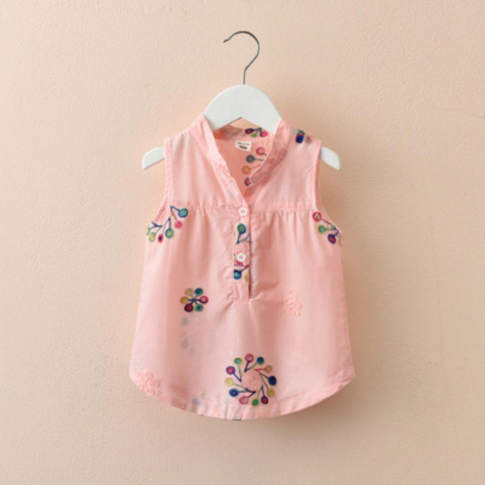 Girls Summer Girls' Flower Embroidered Lapel Top Wholesale Girl Dresses