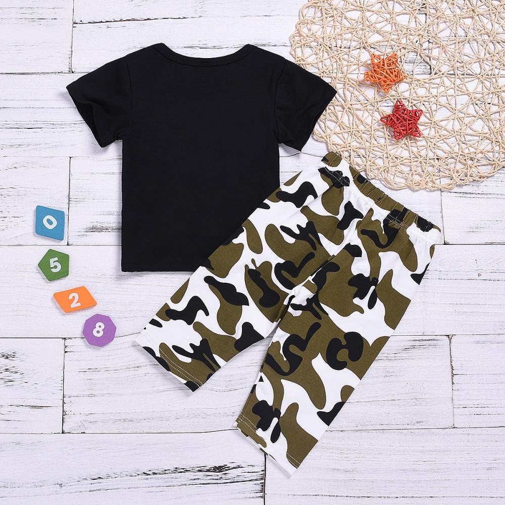 Boys Summer Boys' Letter Printed Short Sleeve T-Shirt & Camouflage Pants Boy Boutique Clothing Wholesale