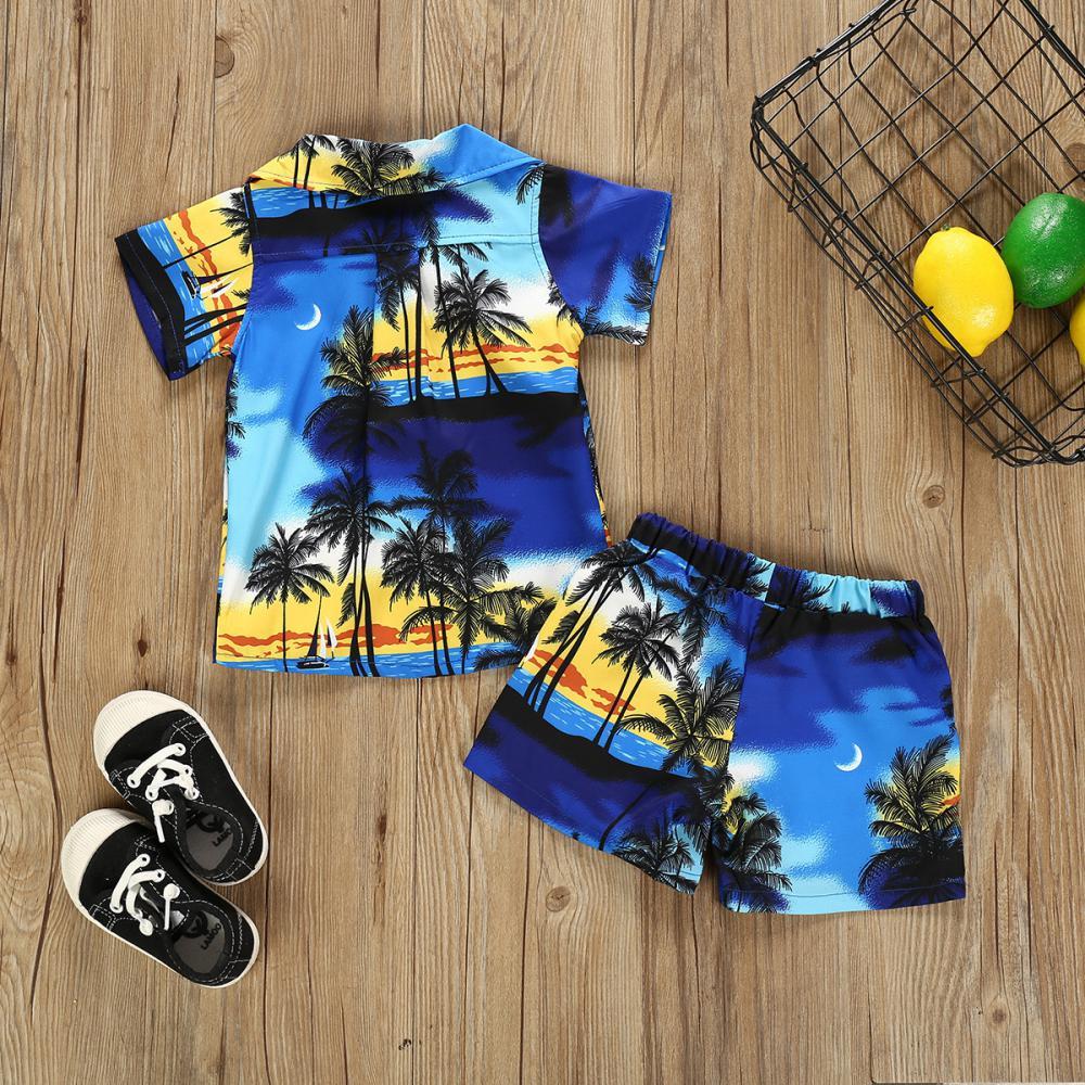 Boys Summer Boys' Beach Scenery Print Lapel Shirt & Shorts Wholesale Boy Boutique Clothing