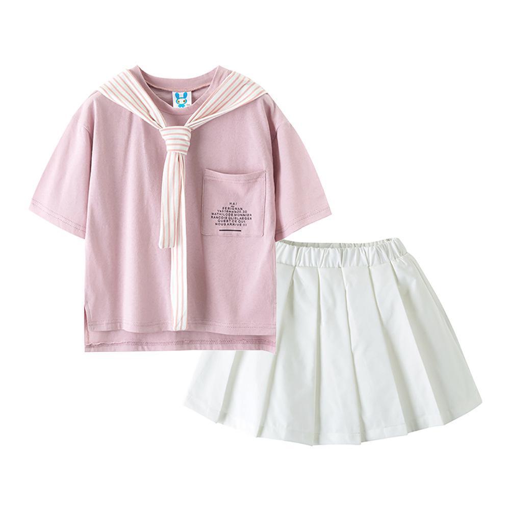 Girls Summer Girls' College Style Short Sleeve Top & Skirt Girls Clothing Wholesale