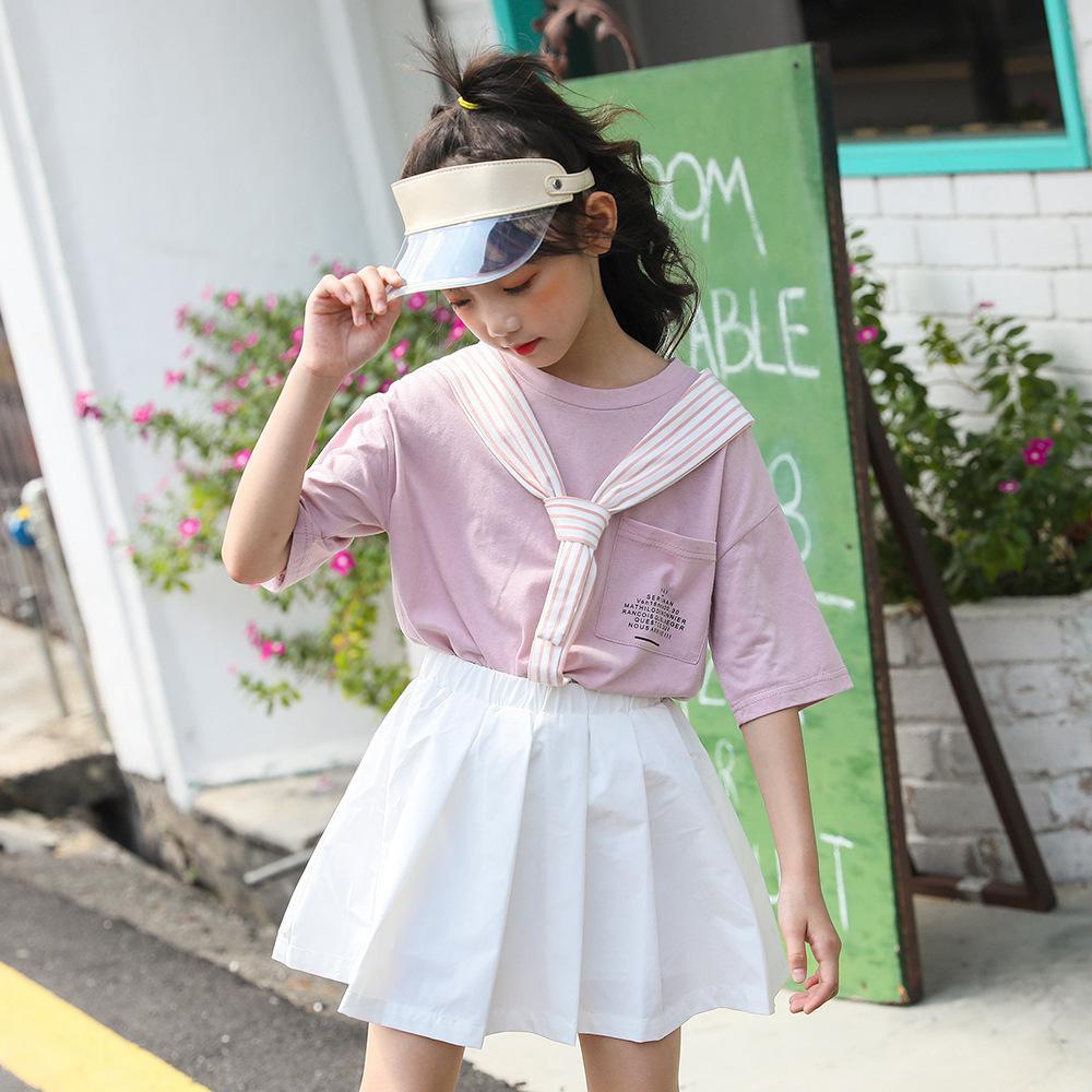 Girls Summer Girls' College Style Short Sleeve Top & Skirt Girls Clothing Wholesale