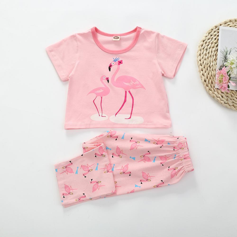 Girls Summer Girls Flamingo Solid Short Sleeve Top & Pants Wholesale Boutique Girl Clothing
