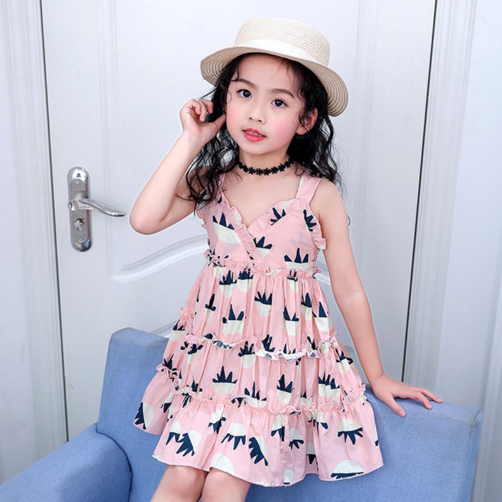 Girls Summer Girls' Print Princess Dress With Suspenders Wholesale Girls Clothing
