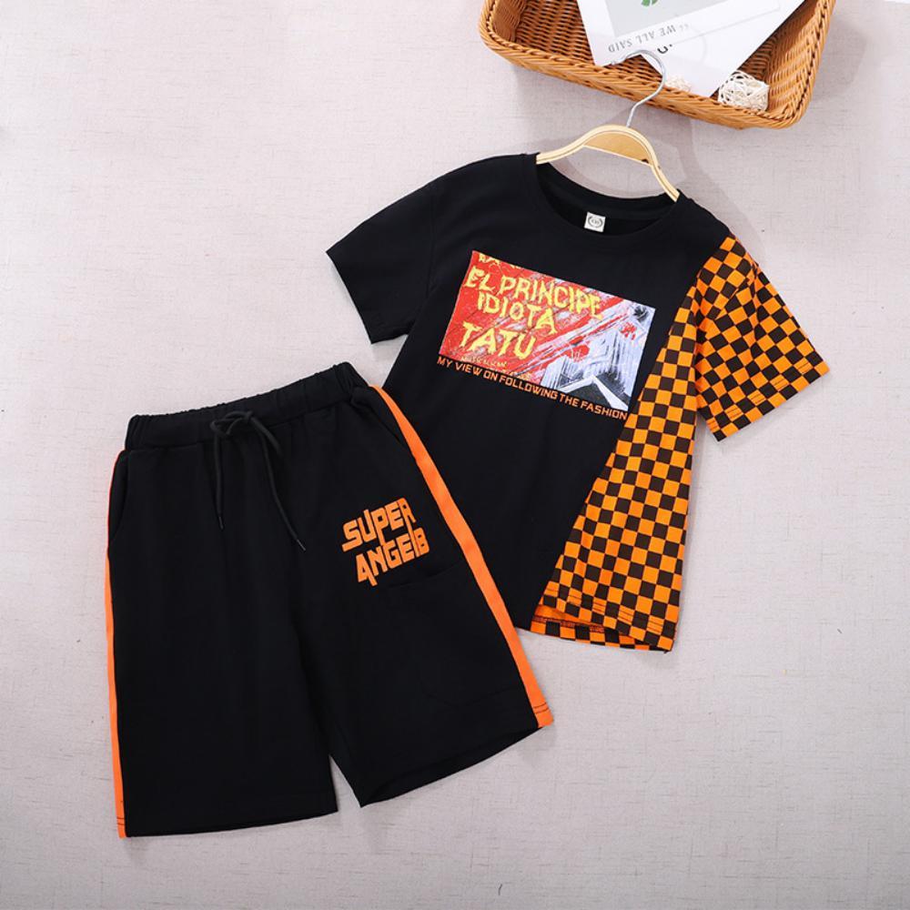 Boys Summer Boys' Letter Print Crew Neck Short Sleeve T-Shirt & Shorts Boy Wholesale Clothing