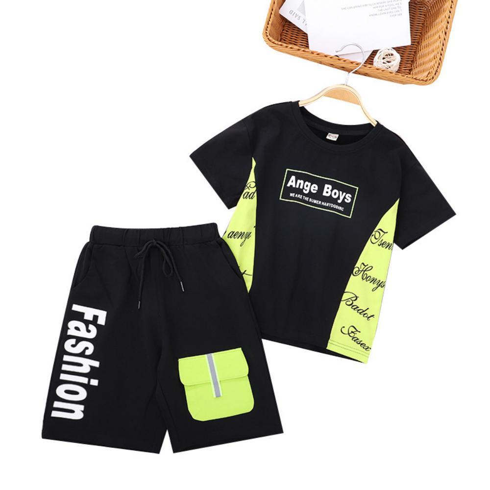 Boys Summer Boys' Letter Print Crew Neck Short Sleeve T-Shirt & Shorts Boys Wholesale Clothing