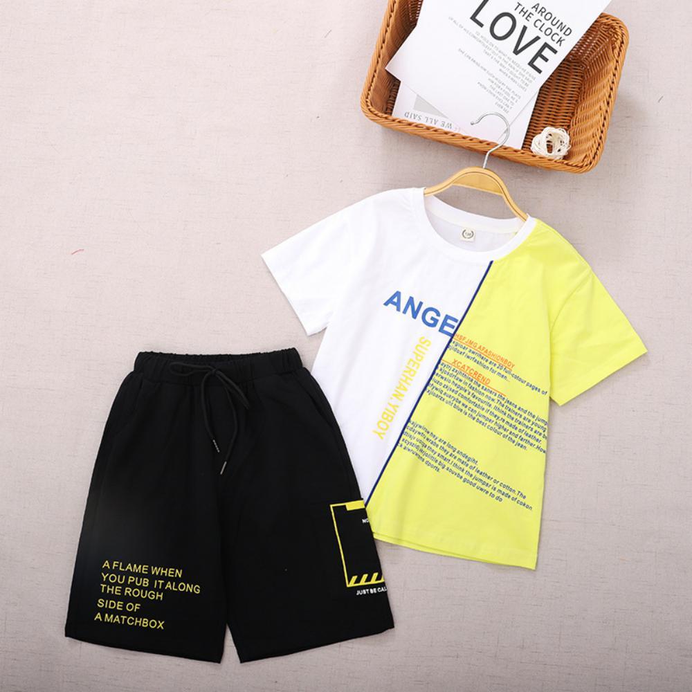 Boys Summer Boys' Letter Print Crew Neck Short Sleeve T-Shirt & Shorts Boy Clothing Wholesale