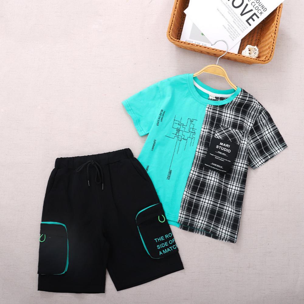 Boys Summer Boys' Pattern Letter Print Color Matching Round Neck Short Sleeve T-Shirt & Shorts Wholesale Boys Clothes