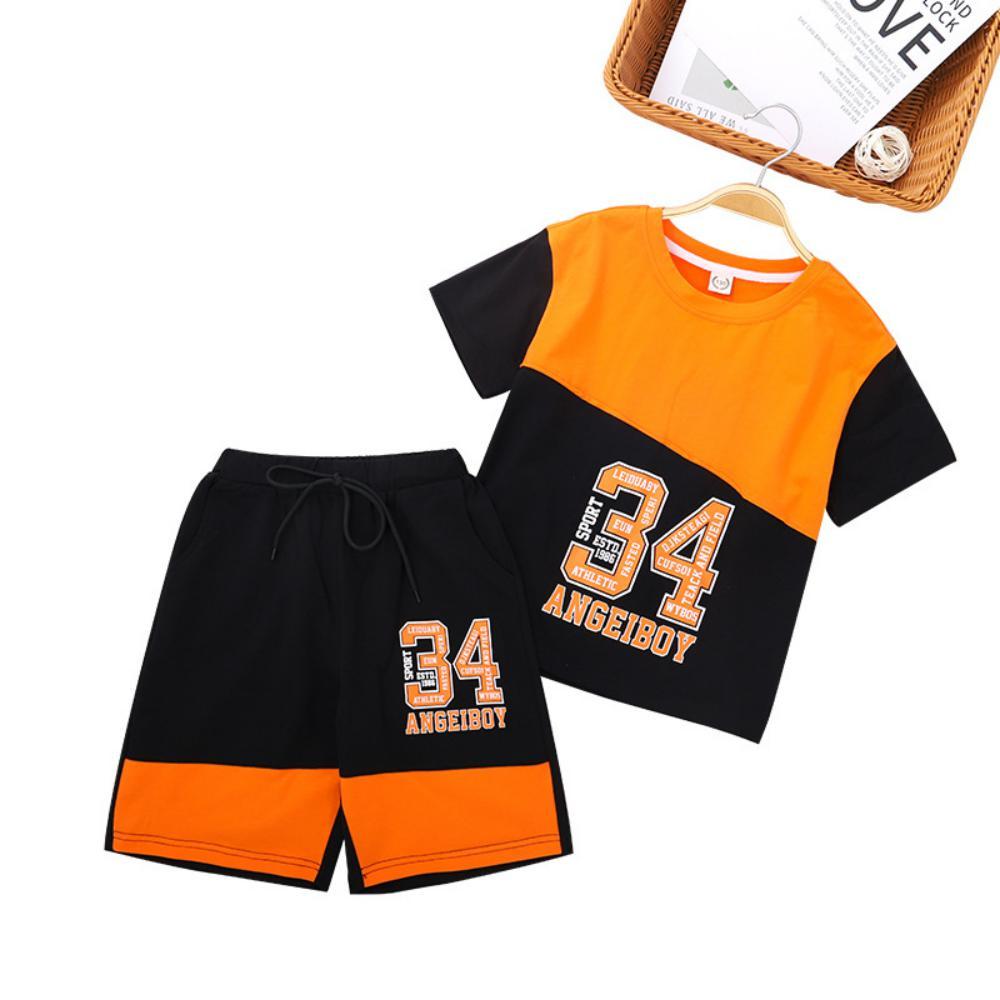 Boys Summer Boys' Digital Alphabet Printed Round Neck Short Sleeve T-Shirt & Shorts Boys Clothes Wholesale