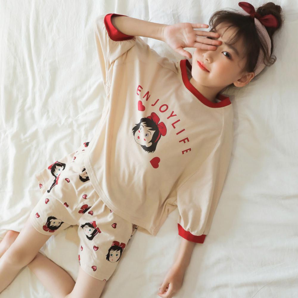 Girls' Cartoon Letter Printed Round Neck Short Sleeve Top & Shorts Girls Boutique Clothes Wholesale