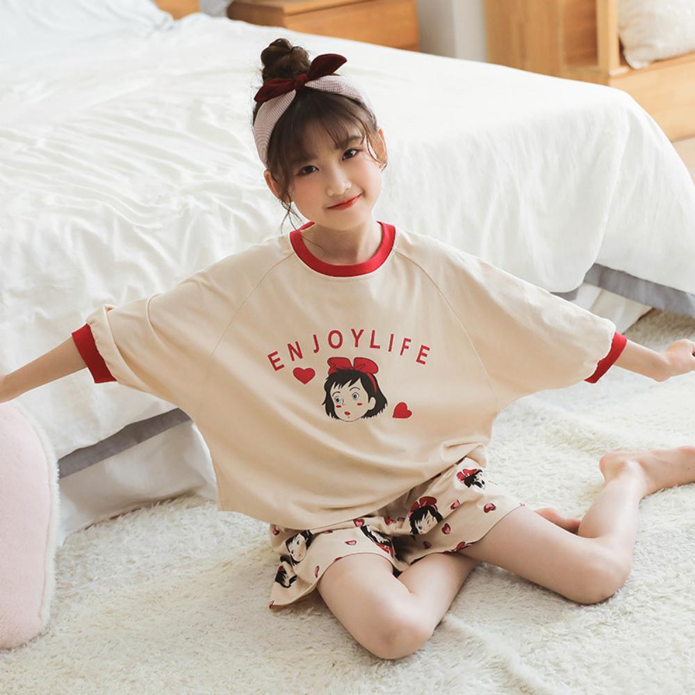 Girls' Cartoon Letter Printed Round Neck Short Sleeve Top & Shorts Girls Boutique Clothes Wholesale
