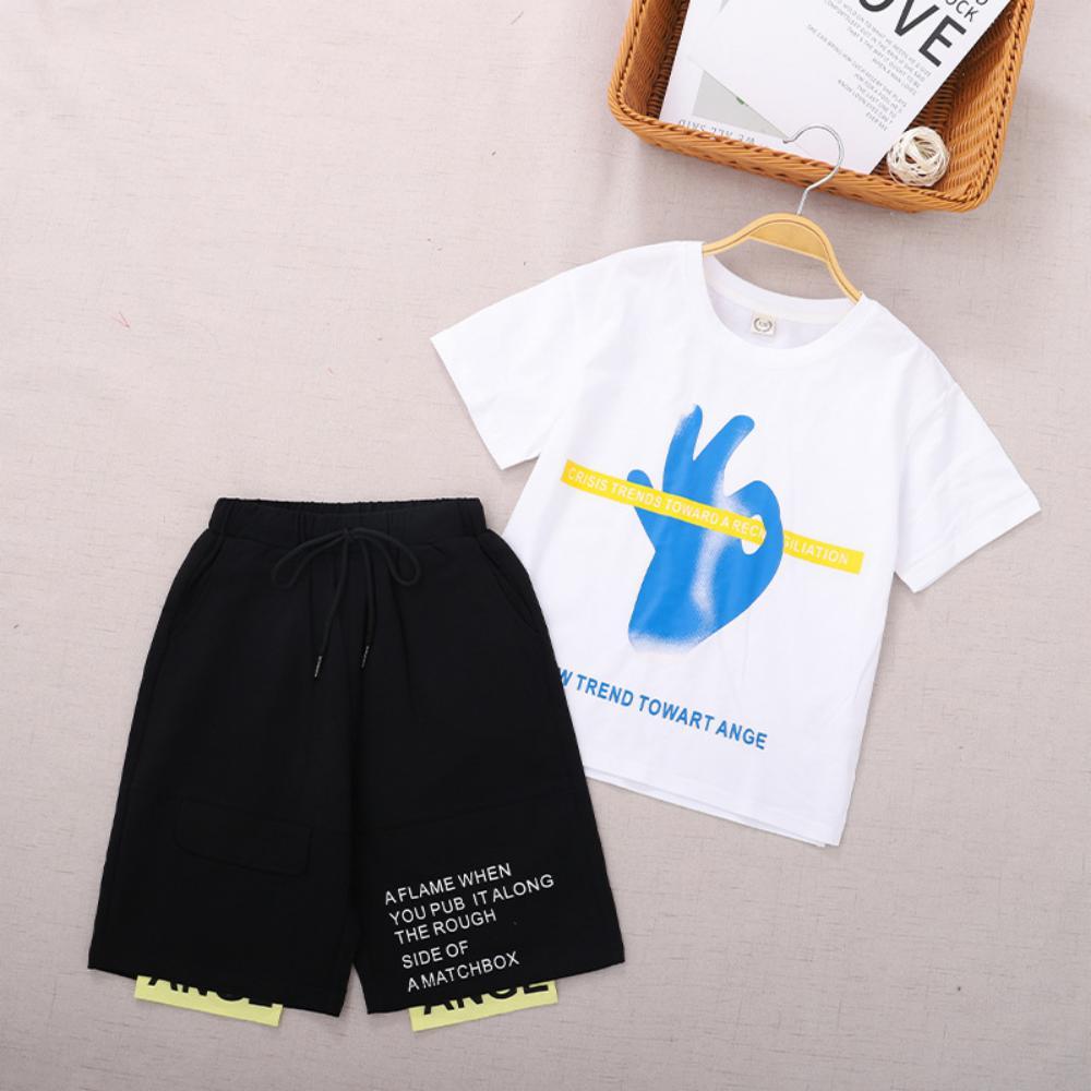 Boys Summer Boys' Lettered Print Crew Neck Short Sleeve T-Shirt & Shorts Wholesale Boy Boutique Clothing