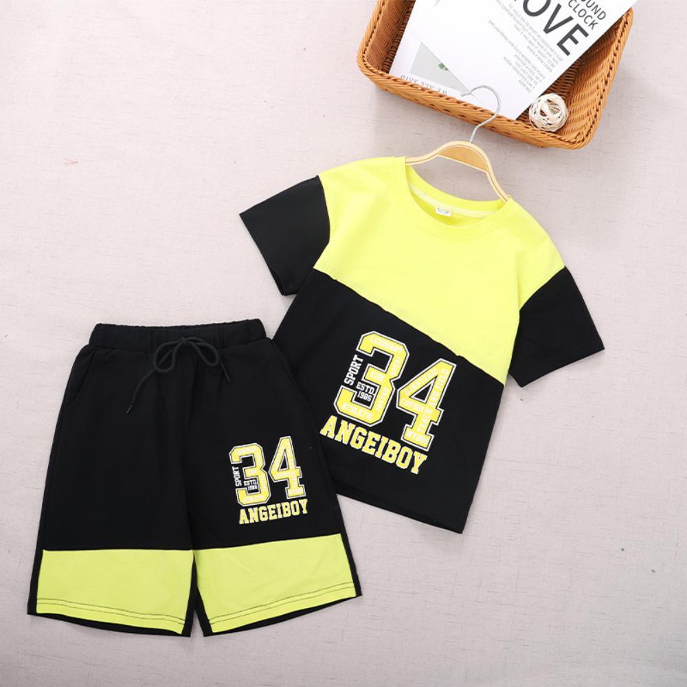 Boys Summer Boys' Digital Alphabet Printed Round Neck Short Sleeve T-Shirt & Shorts Boys Clothes Wholesale