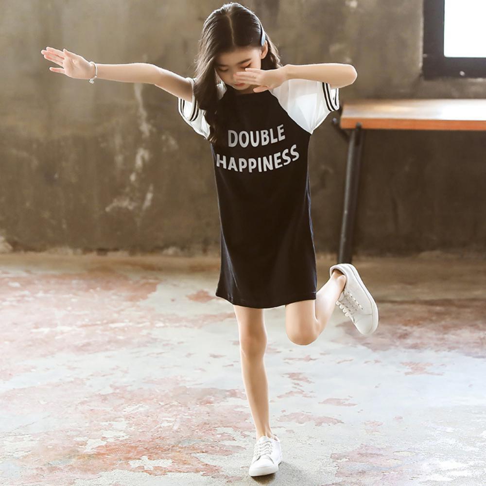 Girls Summer Girls' Letter Print T-Shirt Long Skirt Girls Wholesale Dresses