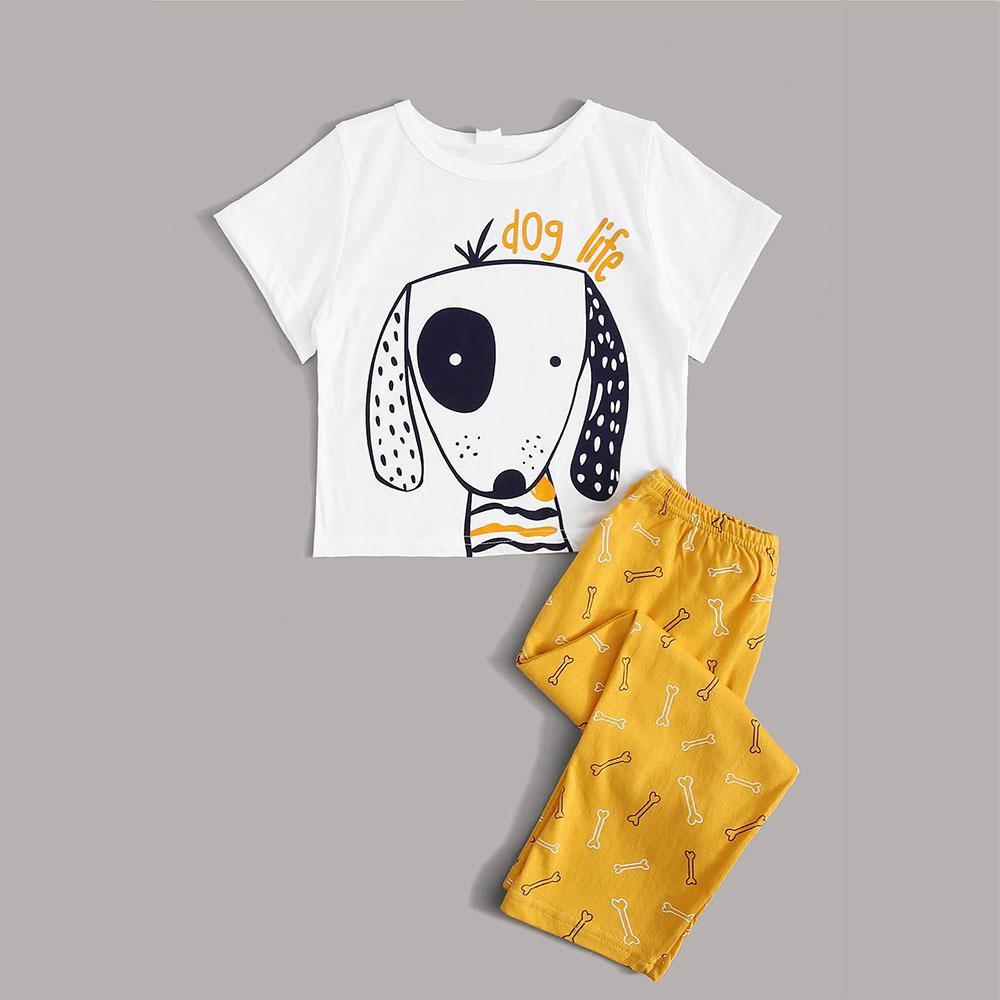 Boys Summer Boys Cartoon Dog Print Crew Neck Short Sleeve T-Shirt & Pants Wholesale Boy Clothes