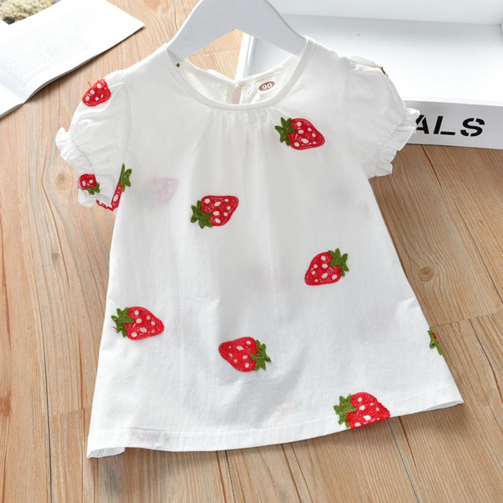 Girls Summer Girls' Strawberry Print Short Sleeve Top Girls Wholesale Dresses