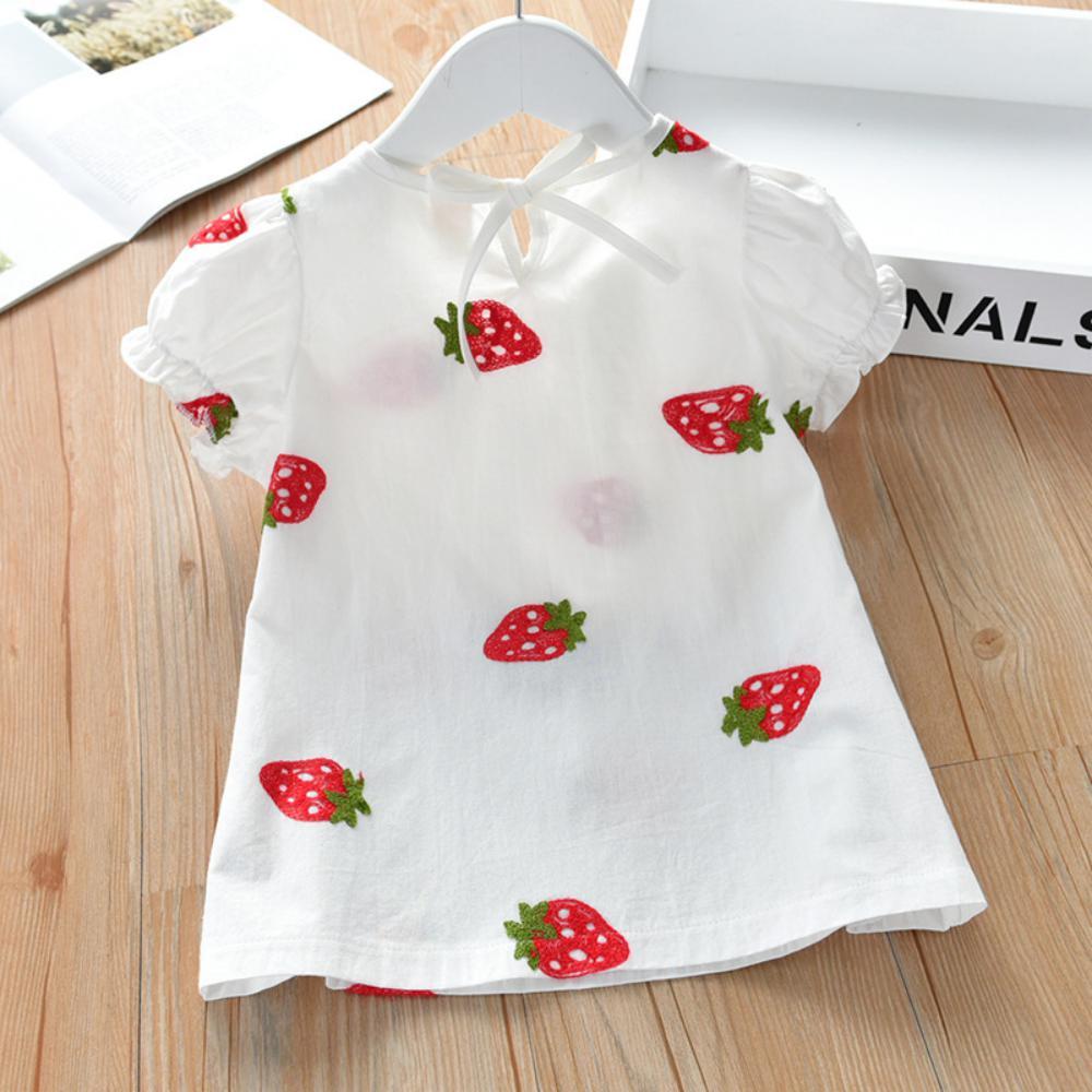 Girls Summer Girls' Strawberry Print Short Sleeve Top Girls Wholesale Dresses