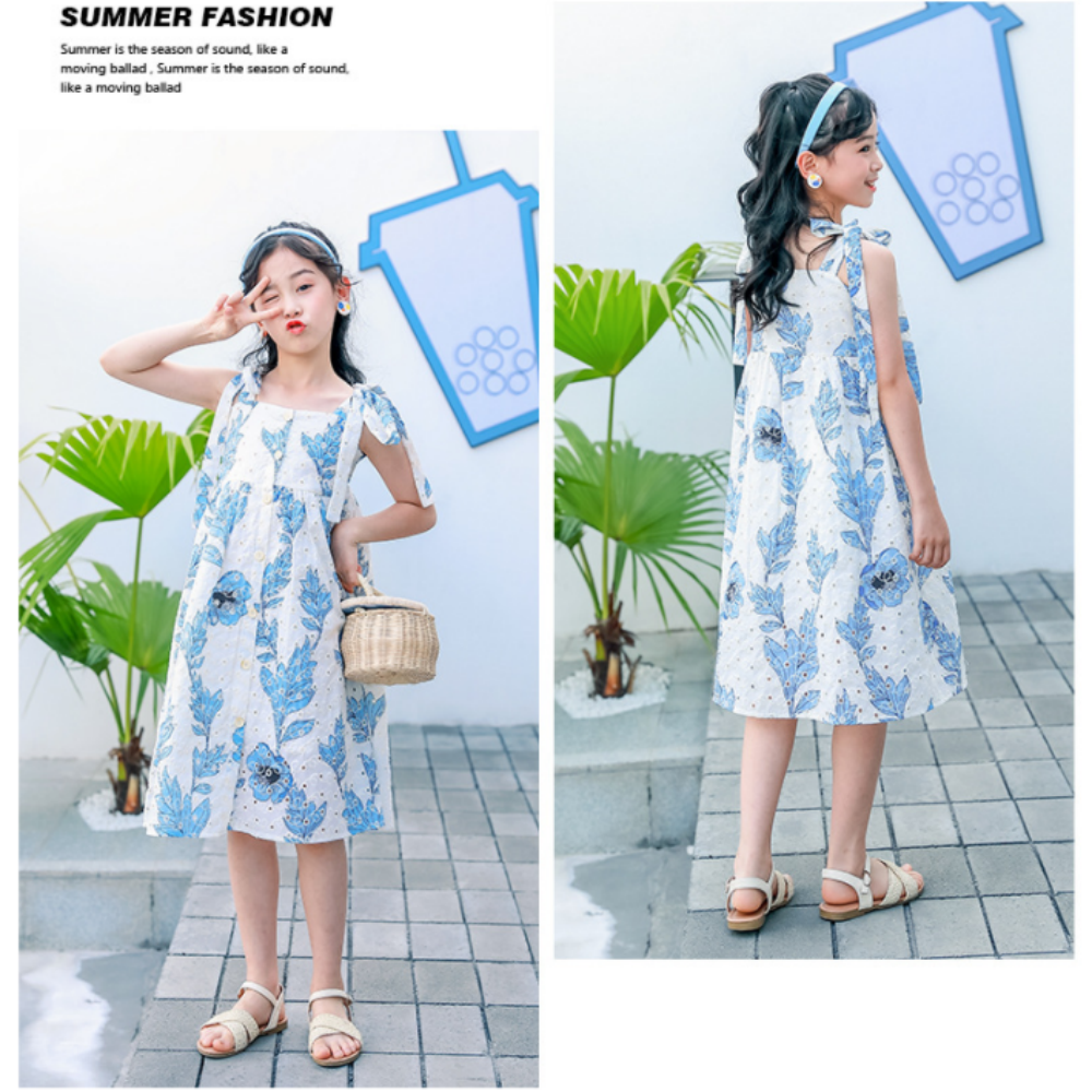 Girls Summer Girl's Flower Embroidery Pattern Hollow Out Suspender Princess Skirt Wholesale Little Girls Clothes