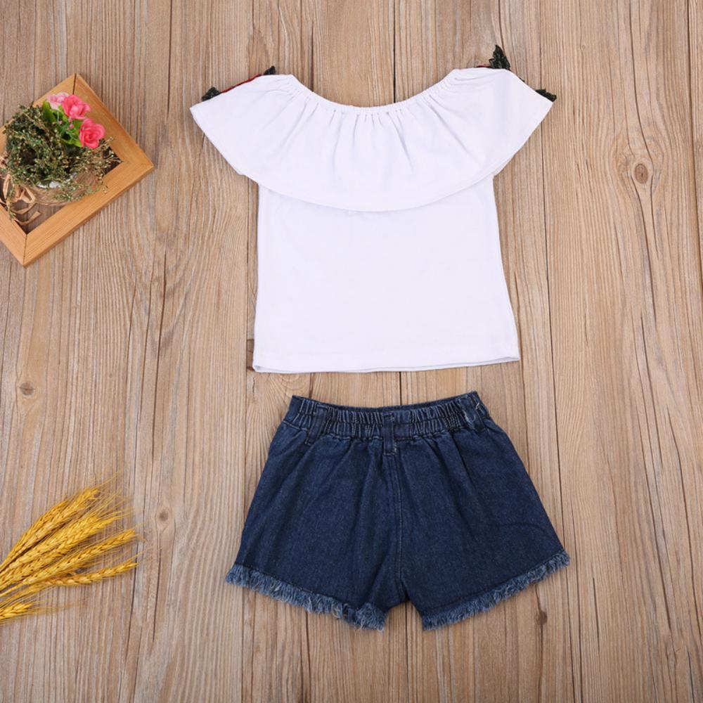 Girls Summer Girls' Rose Embroidered Top & Denim Shorts Wholesale Boys Clothing Suppliers