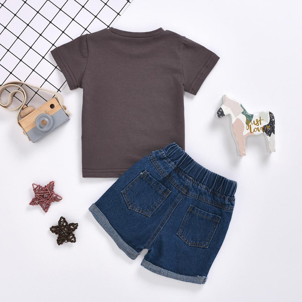 Boys Summer Boys' Letter Printed Short Sleeve T-Shirt & Denim Shorts Boy Clothes Wholesale