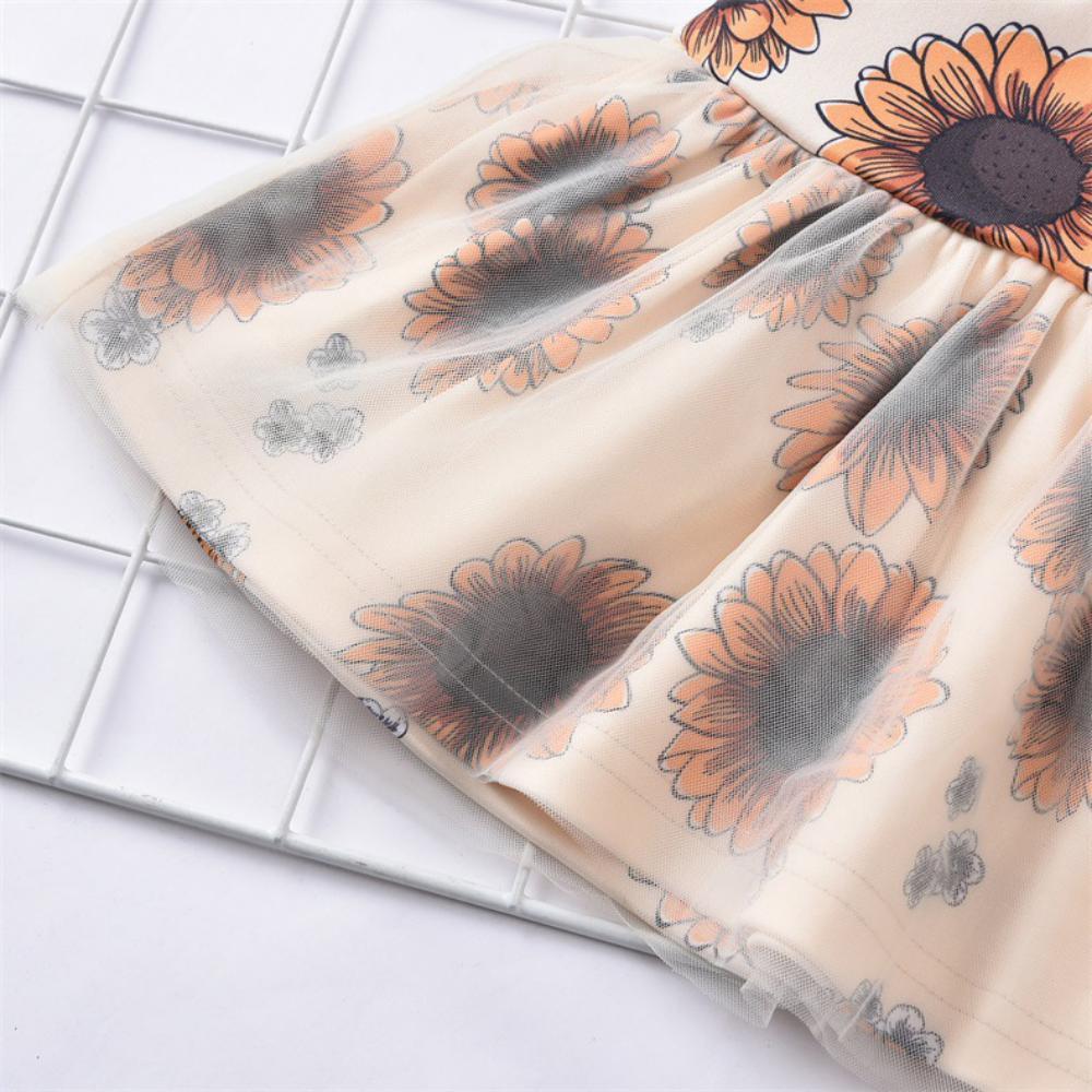 Girls Summer Baby Girl Sunflower Print Dress & Brown Shorts Girl Dresses Wholesale