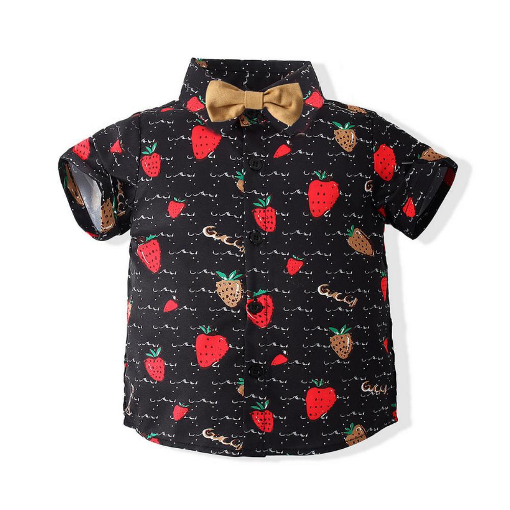 Boys Summer Boys' Strawberry Print Lapel Short Sleeve Shirt & Shorts Boy Clothes Wholesale