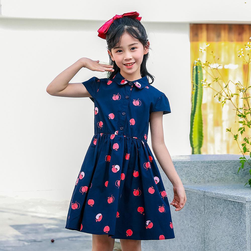 Girls Summer Girls' Apple Print Short Sleeve Princess Skirt Girls Clothes Wholesale