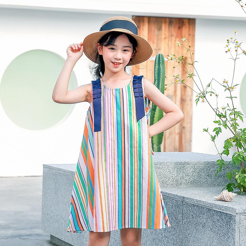 Girls Summer Girls' Sleeveless Striped Princess Skirt Wholesale Little Girl Dresses