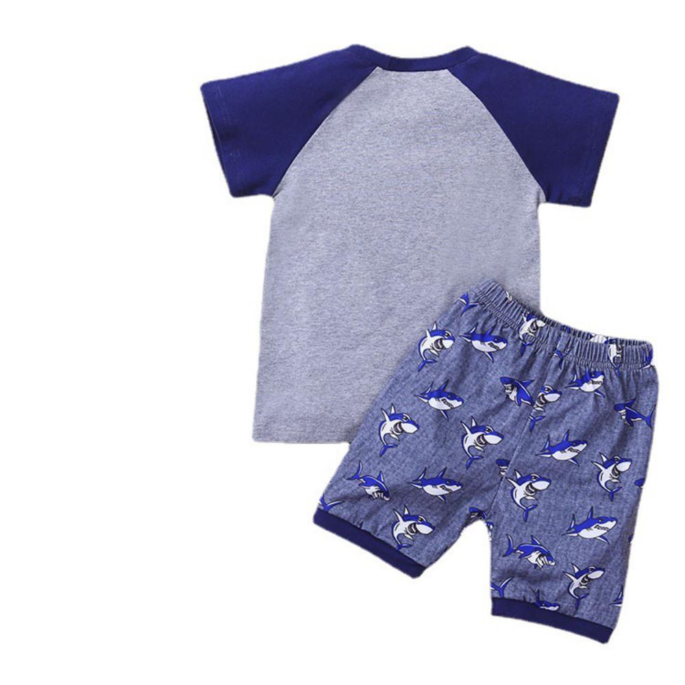 Boys Summer Boys' Shark Print Crew Neck Short Sleeve T-Shirt & Shorts Boy Summer Outfits