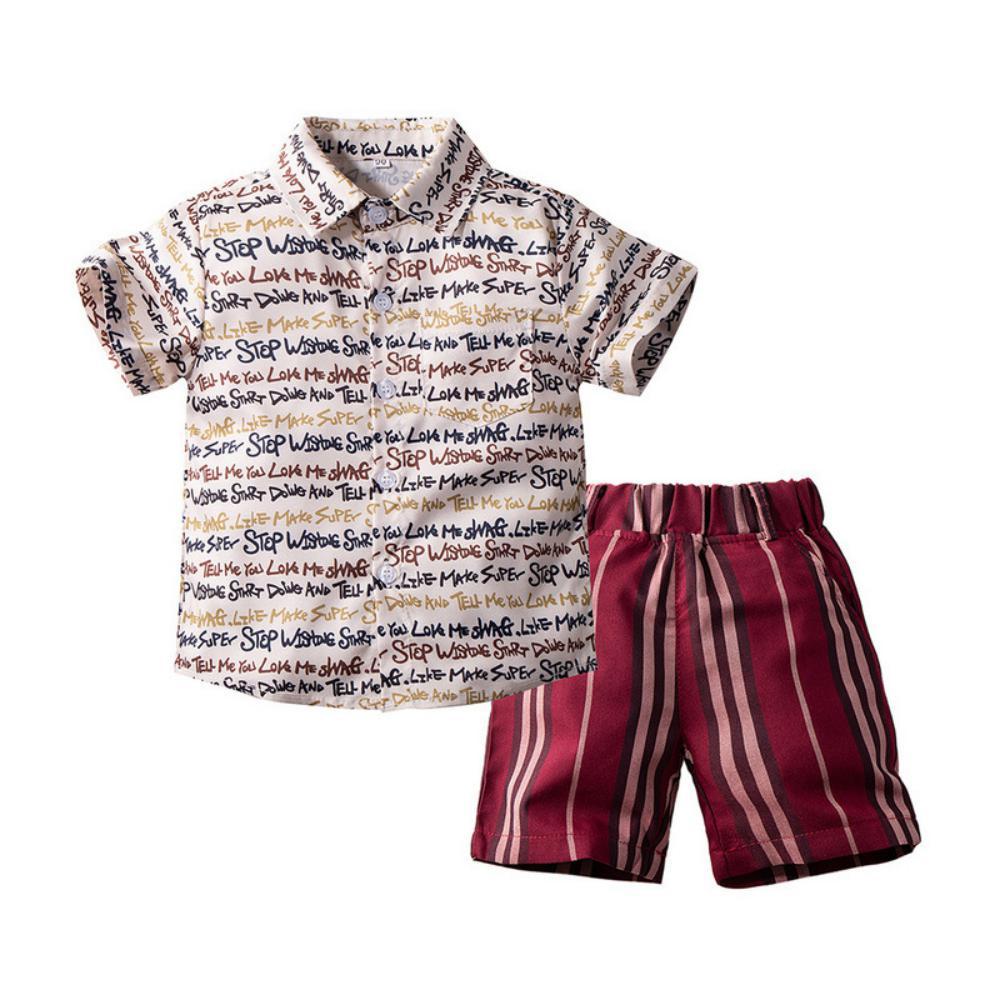 Boys Summer Boys' Letter Print Lapel Short Sleeve Shirt & Shorts Little Boys Wholesale Clothing